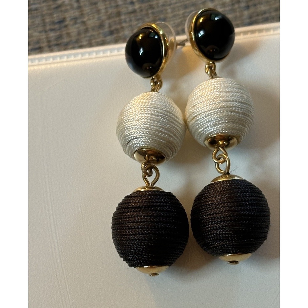 Black And White Threaded Ball Dangle Statement Ea… - image 2